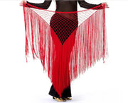 Long Tasseled Hip Scarf V-Shaped Solid Colors Red Belly Dance Belly Dancing Hip Scarf Raqs