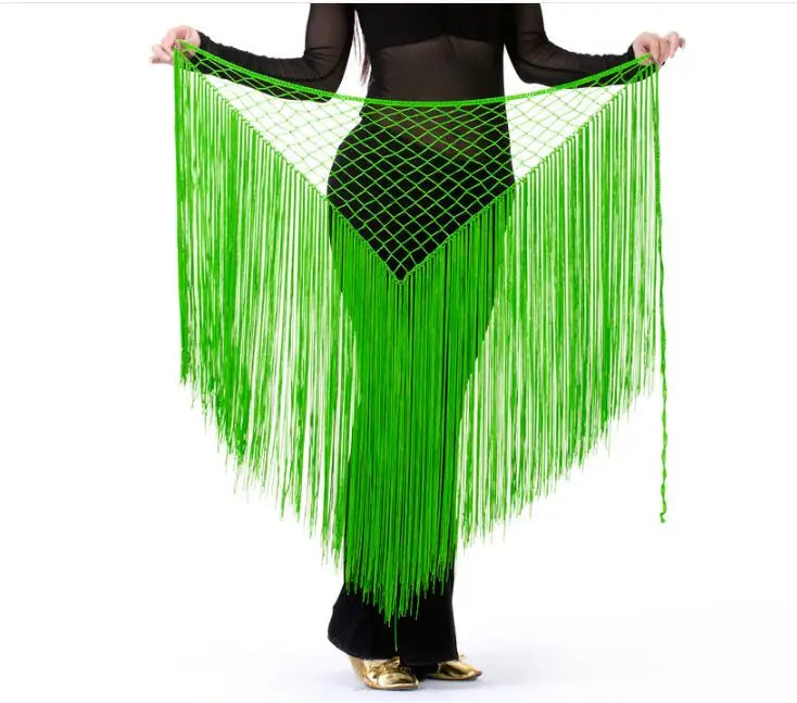 Long Tasseled Hip Scarf V-Shaped Solid Colors Green Belly Dance Belly Dancing Hip Scarf Raqs