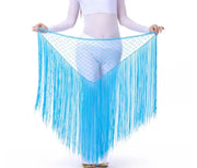 Long Tasseled Hip Scarf V-Shaped Solid Colors Lake Blue Belly Dance Belly Dancing Hip Scarf Raqs