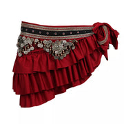 Ruffled Tribal Coin Hip Scarf Dark red Belly Dancing Hip Scarf New Novelty & Special Use Raqs Stage & Dance Wear Tribal