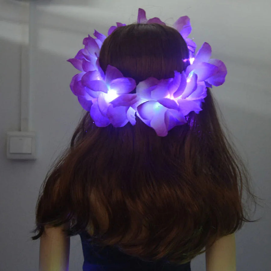 Hawaiian Hula Lei Headband Glow LED Flower Crown Festival Hula LED Raqs