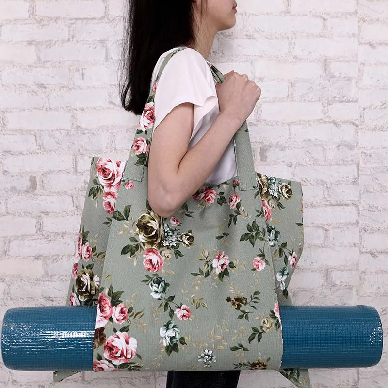 The Versatile Canvas Yoga Tote Green Floral Print Bags Lifestyle Yoga