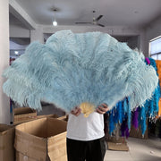 Large (130cm/29") Pair Ostrich Feather Burlesque Fans 13 Staves Burlesque Dance Props Fans Raqs