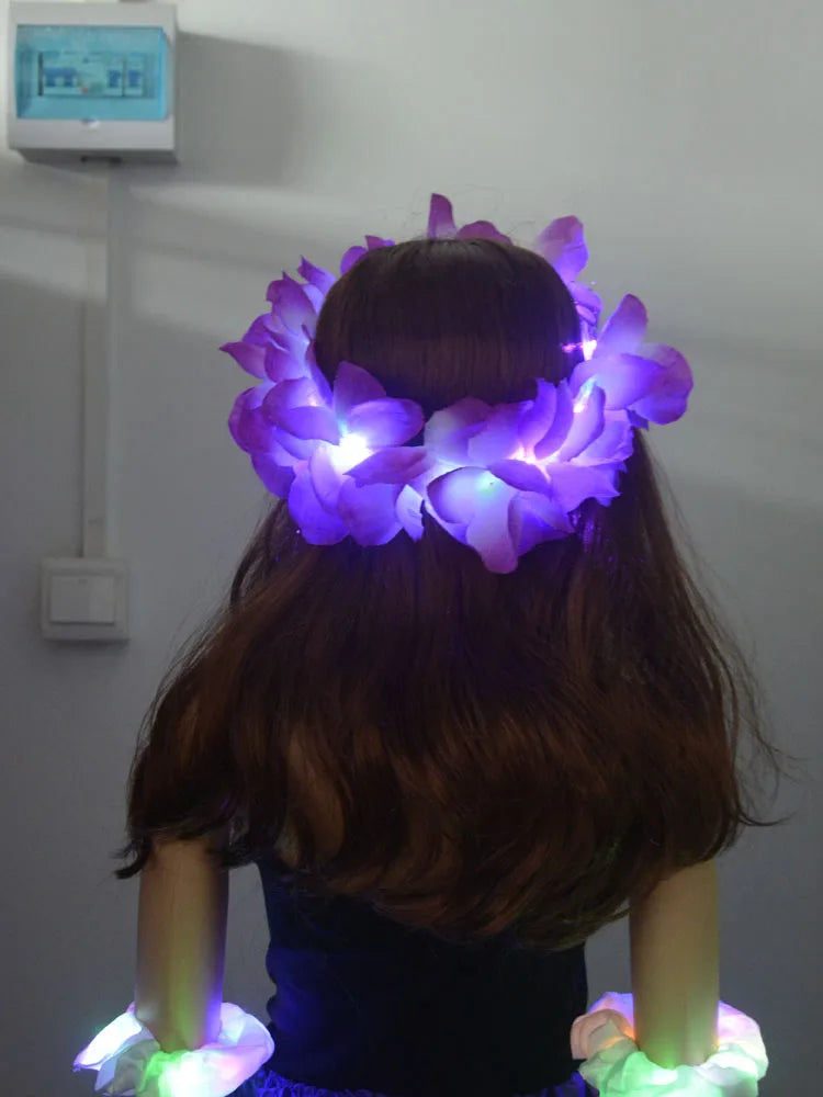 Hawaiian Hula Lei Headband Glow LED Flower Crown 1pcs purple Festival Hula LED Raqs