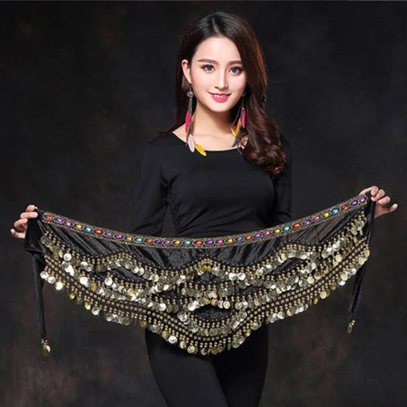 Belly Dance Coin Belt - Many Colors Festival Hip Scarf Raqs