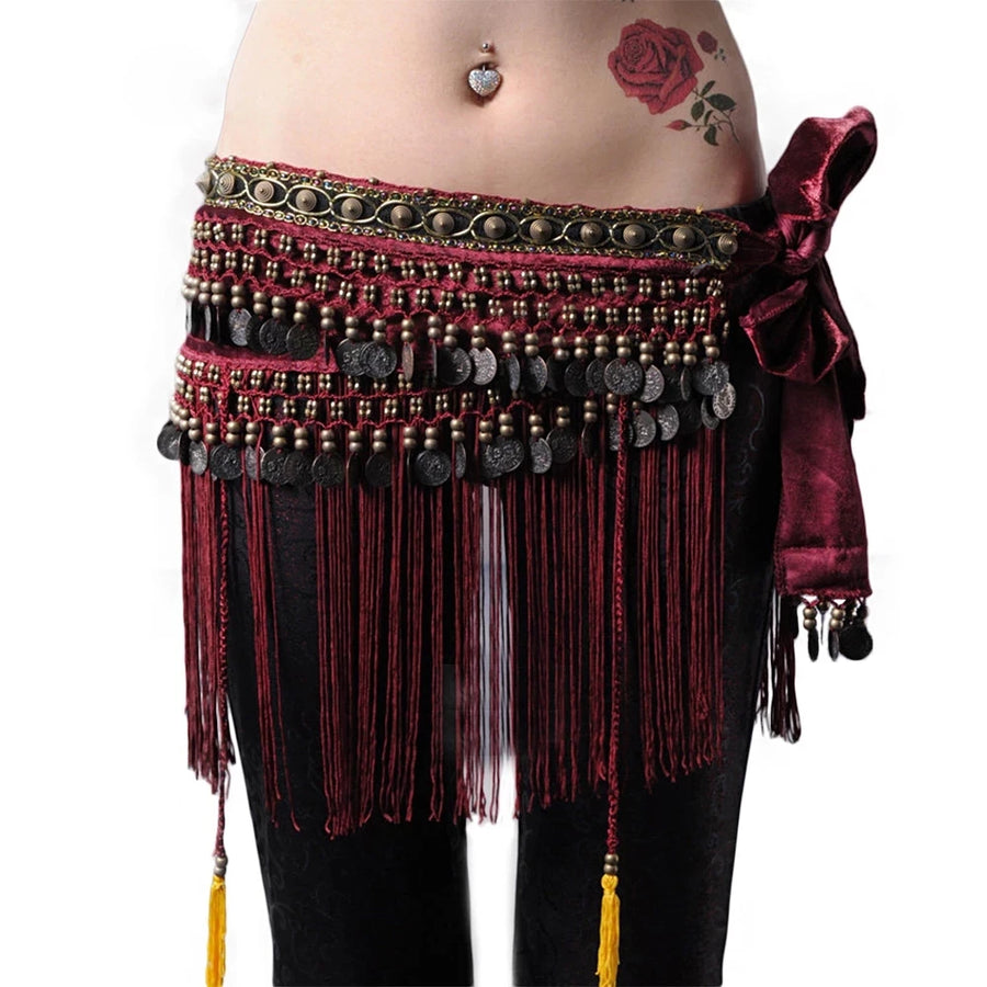 Tribal Fringe and Coin Belt Hip Scarf Hip Scarf Raqs Tribal