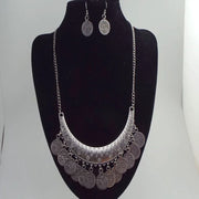 Coin Necklace and Earring Set Silver Tones Jewelry Raqs