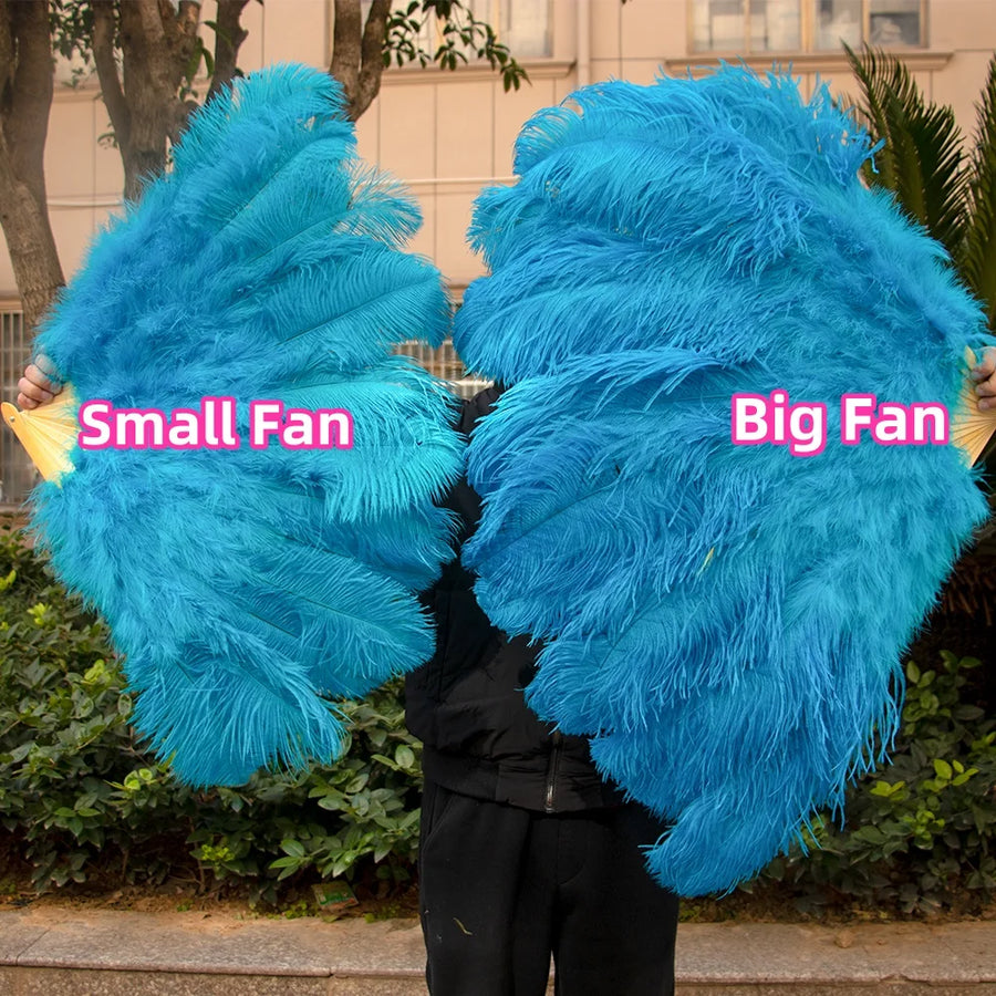 Large (130cm/29") Pair Ostrich Feather Burlesque Fans 13 Staves Burlesque Dance Props Fans Raqs