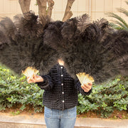 Large (130cm/29") Pair Ostrich Feather Burlesque Fans 13 Staves Black 130cm -29" - One R L Pair Burlesque Dance Props Fans Raqs