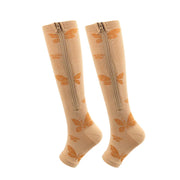 Open-Toe Zip-up Knee-High Medium Compression Socks Butterfly Cute Lifestyle New Socks