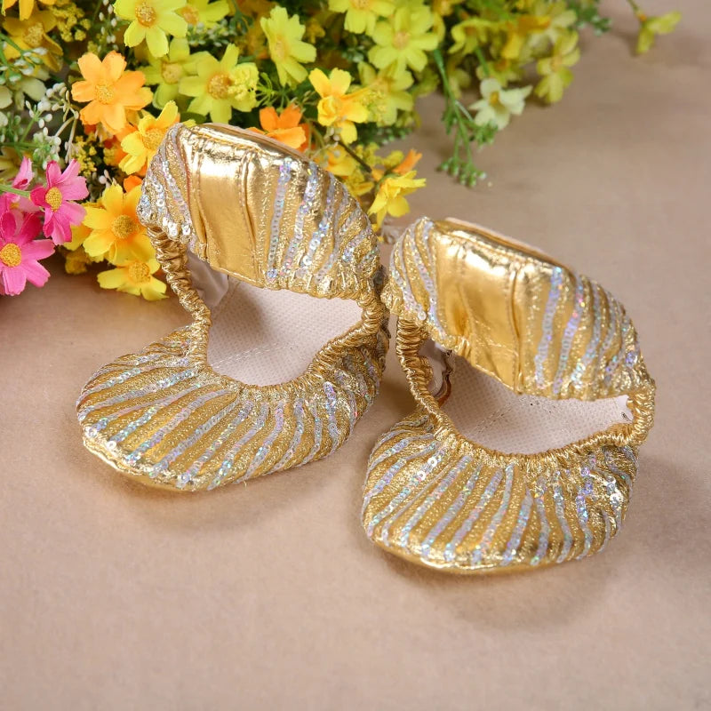 Sparkly Gold/Silver Sequin Stripe Belly Dance Slippers Belly Dance Footwear Raqs