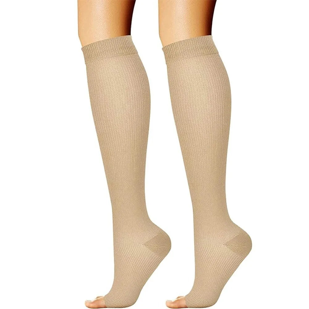 Open-Toe Compression Socks No Zipper Tan Lifestyle New Socks