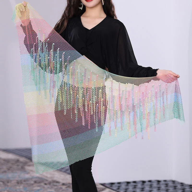 Rainbow Hip Scarf Triangle Mesh with Beads Belly Dance Dance Accessories Hip Scarf Raqs