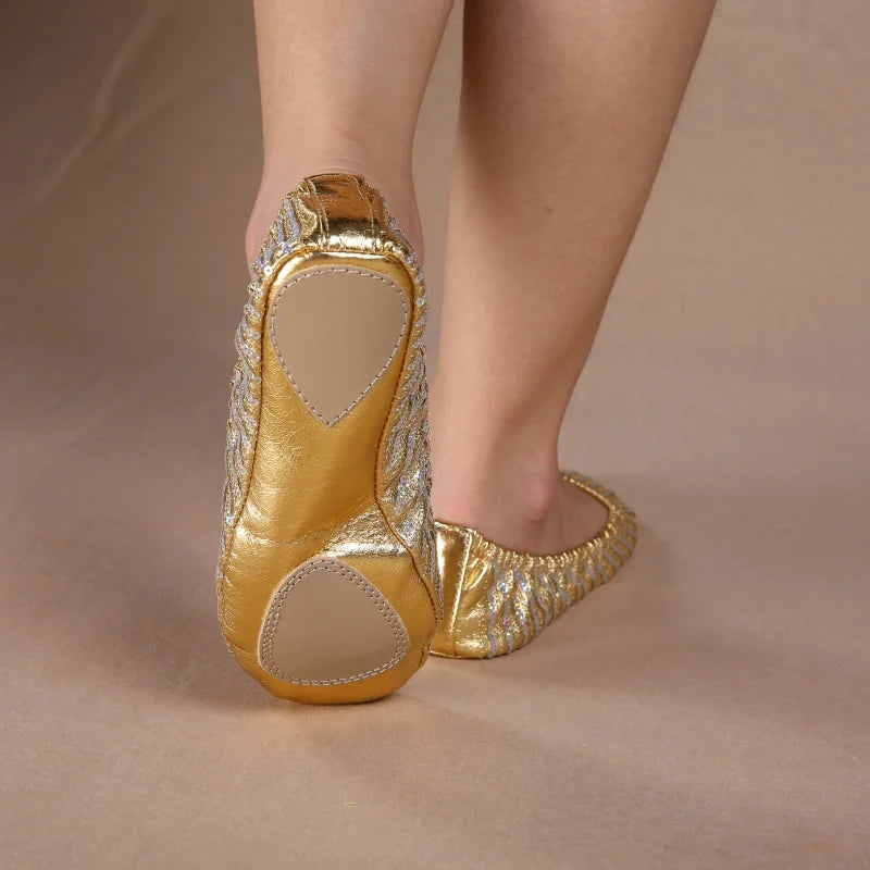 Sparkly Gold/Silver Sequin Stripe Belly Dance Slippers Belly Dance Footwear Raqs