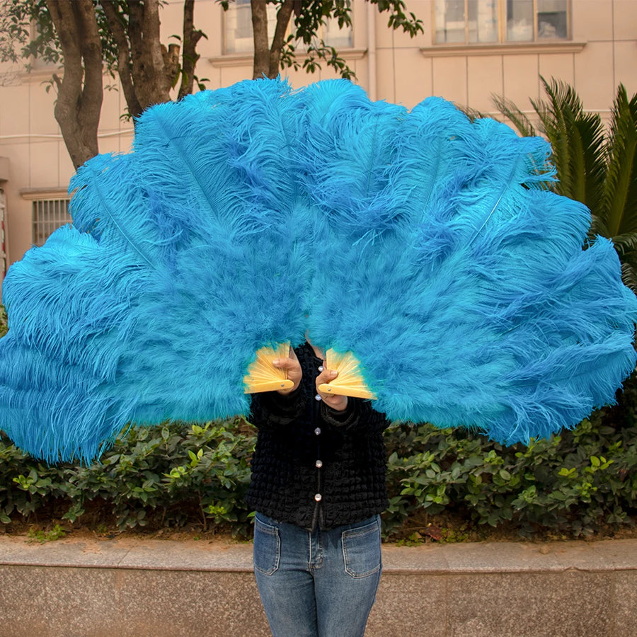 Large (130cm/29") Pair Ostrich Feather Burlesque Fans 13 Staves Burlesque Dance Props Fans Raqs