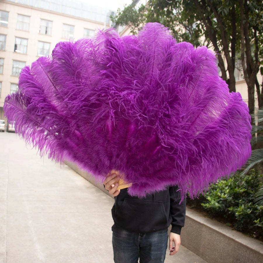 Large (130cm/29") Pair Ostrich Feather Burlesque Fans 13 Staves Burlesque Dance Props Fans Raqs