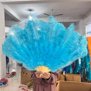 Large (130cm/29") Pair Ostrich Feather Burlesque Fans 13 Staves Sky Blue 130cm -29" - One R L Pair Burlesque Dance Props Fans Raqs