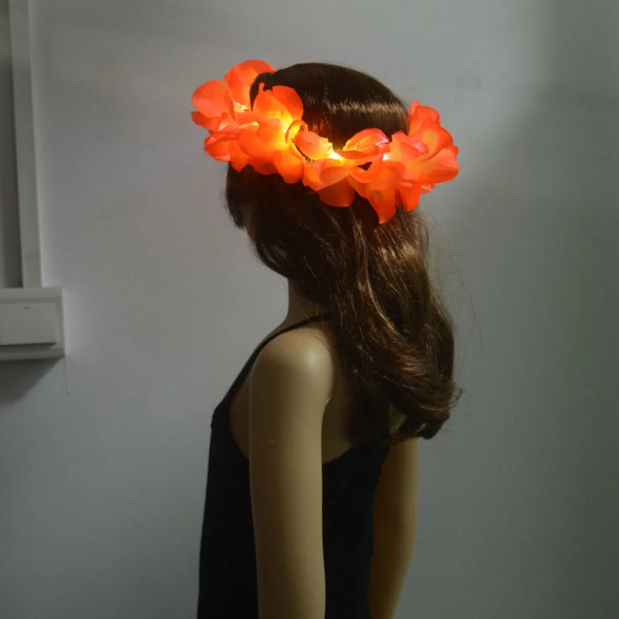 Hawaiian Hula Lei Headband Glow LED Flower Crown 1pcs orange Festival Hula LED Raqs