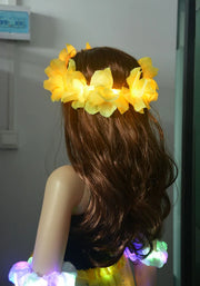 Hawaiian Hula Lei Headband Glow LED Flower Crown 1pcs yellow Festival Hula LED Raqs