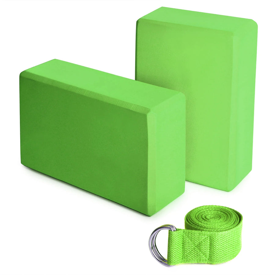 Yoga Block 2 Pack with Yoga Strap Green Fitness & Body Building Sports & Entertainment Yoga Yoga Blocks Yoga Props