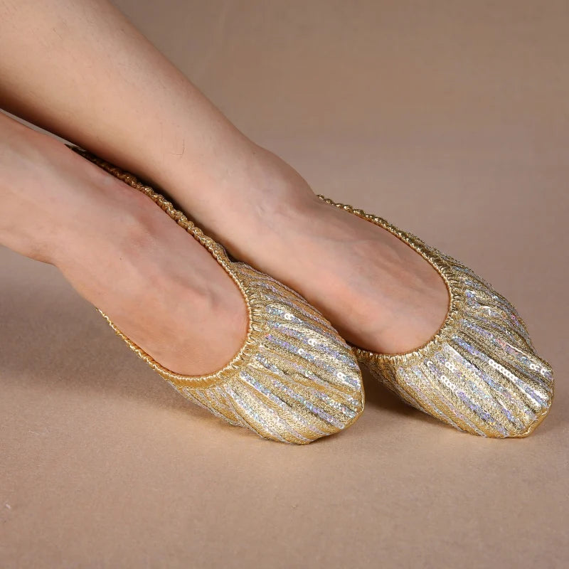 Sparkly Gold/Silver Sequin Stripe Belly Dance Slippers Belly Dance Footwear Raqs