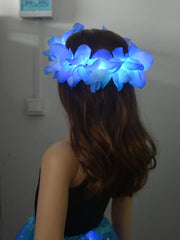 Hawaiian Hula Lei Headband Glow LED Flower Crown 1pcs blue Festival Hula LED Raqs