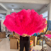 Large (130cm/29") Pair Ostrich Feather Burlesque Fans 13 Staves Watermelon Red 130cm -29" - One R L Pair Burlesque Dance Props Fans Raqs