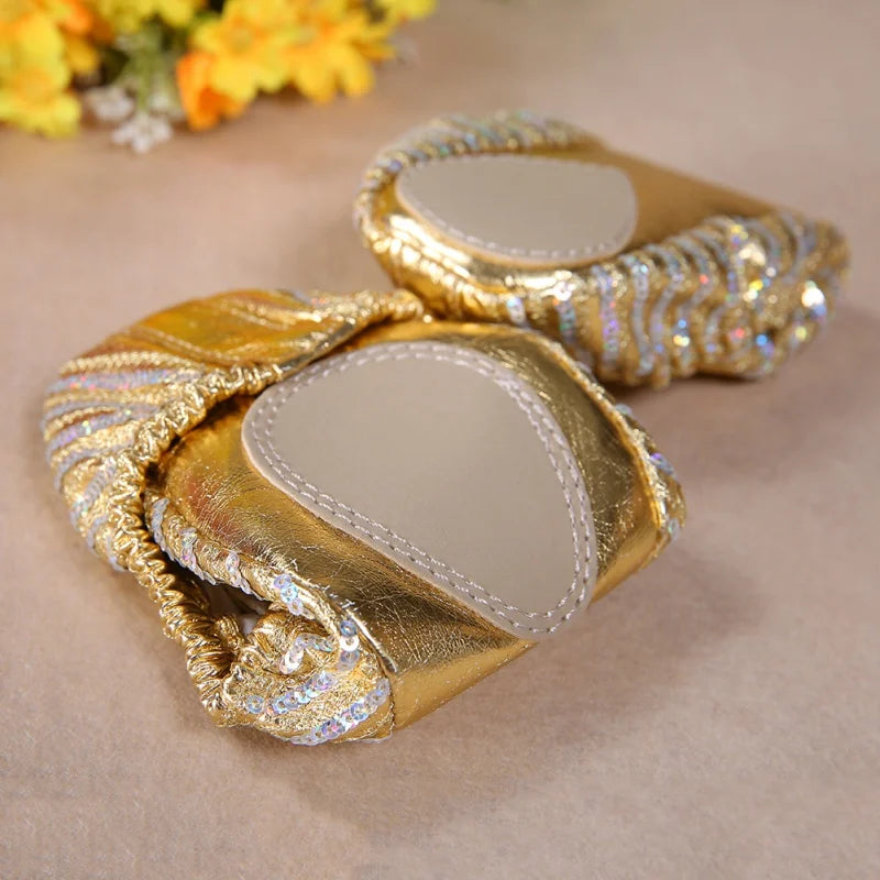 Sparkly Gold/Silver Sequin Stripe Belly Dance Slippers Belly Dance Footwear Raqs