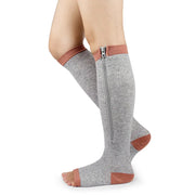 Open-Toe Zip-up Knee-High Medium Compression Socks Gray Rose Cute Lifestyle New Socks