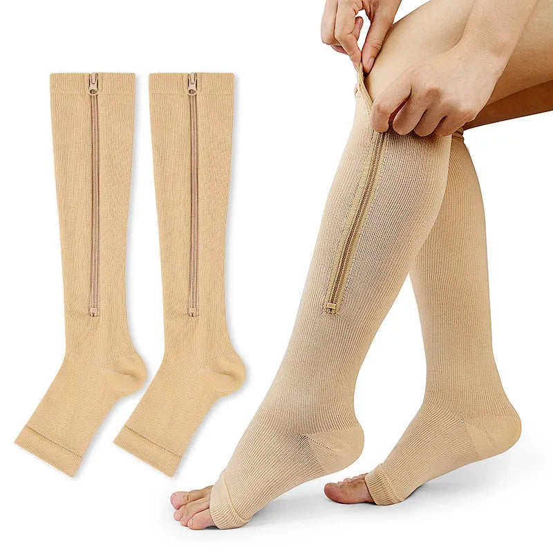 Open-Toe Zip-up Knee-High Medium Compression Socks Cute Lifestyle New Socks