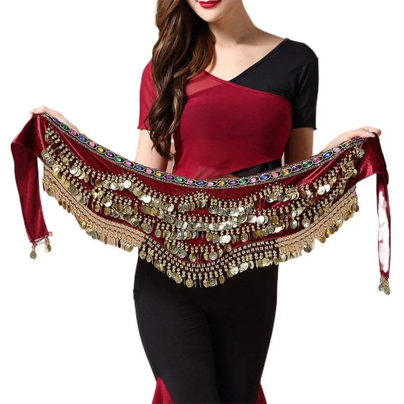 Belly Dance Coin Belt - Many Colors Festival Hip Scarf Raqs