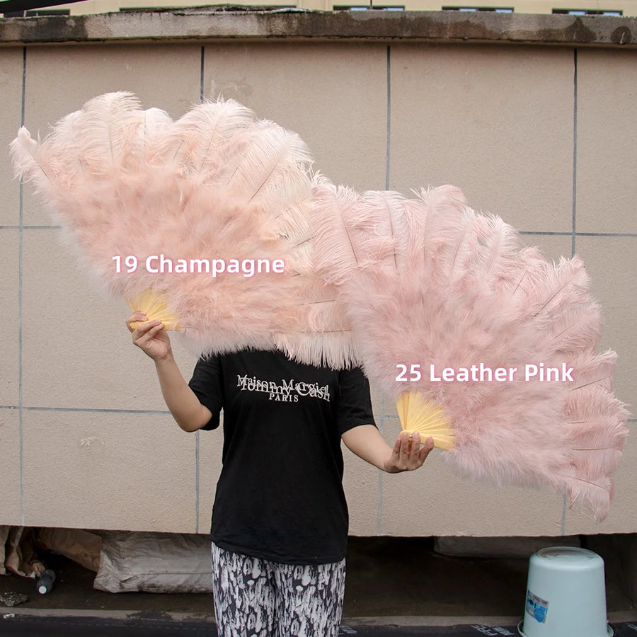 Large (130cm/29") Pair Ostrich Feather Burlesque Fans 13 Staves Burlesque Dance Props Fans Raqs