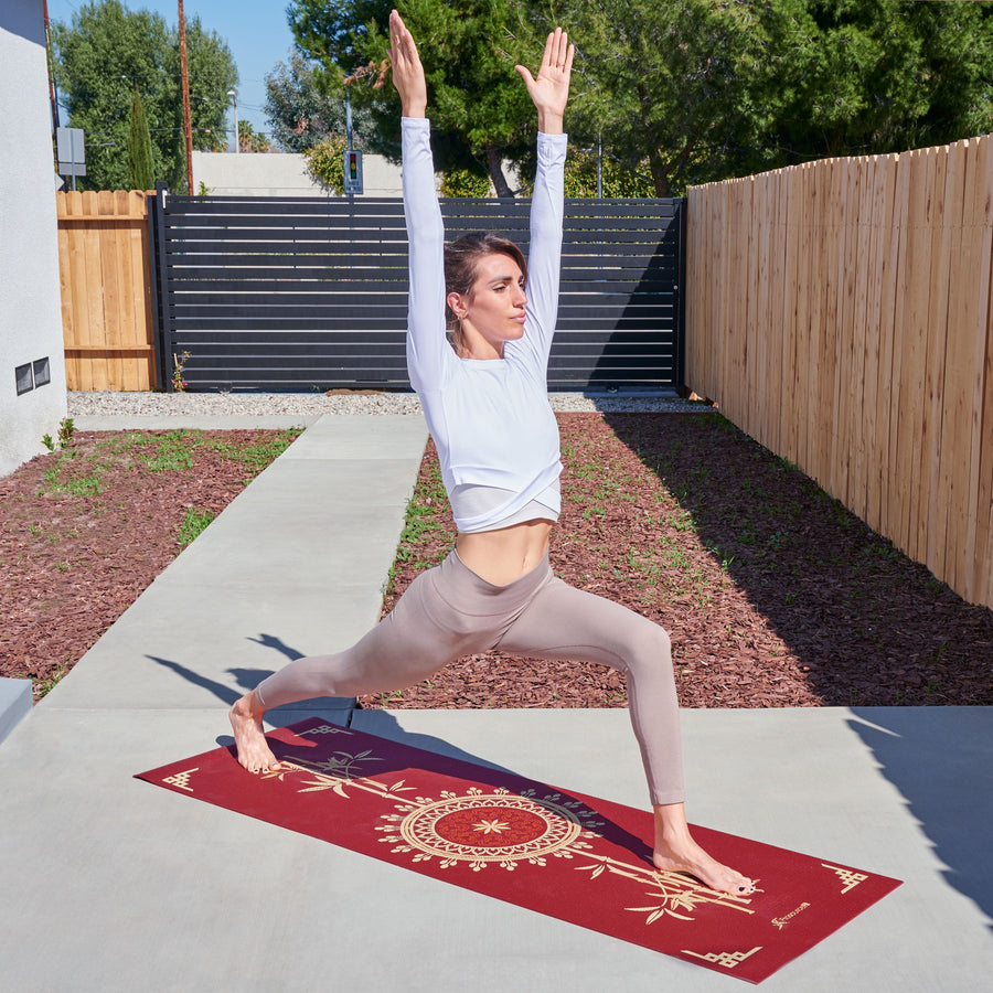 Yoga Mat 3/16 in (5mm) Thick Red Bamboo print Exercise & Fitness Yoga Yoga Mat